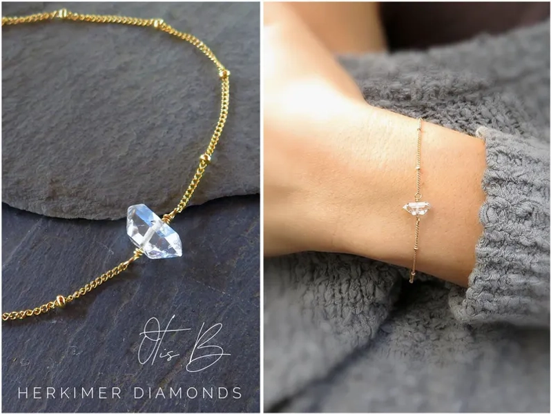 Delicate crystal bracelet, herkimer diamond bracelet, adjustable delicate gem bracelet gift for her raw crystal jewelry, aries gift