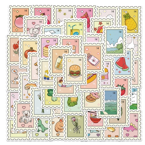 50 DIY Decorative Stickers for Cute Animals, Plants, Food And Fruits In The New Post Office, Suitable for Cartoon Stickers Of Laptops, Water Bottles, Helmets, Etc.-suitable As Gifts And Rewards.