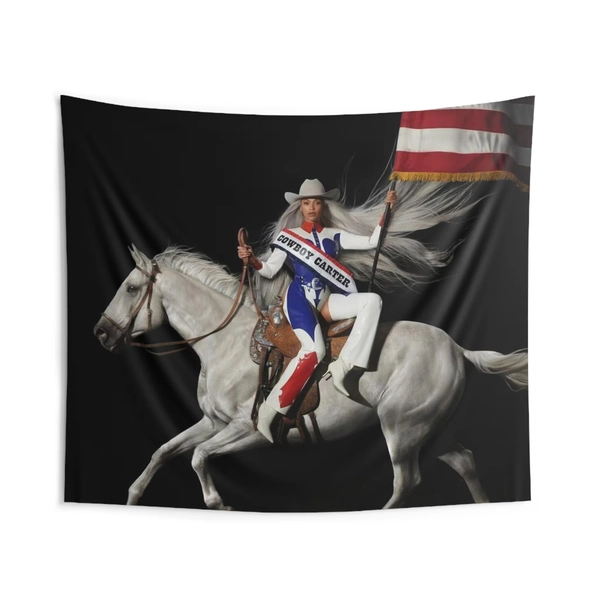 Beyonce Cowboy Carter Album Wall Tapestry, Music Lover Home Decor, Queen B Fan Hanging Textile Art, Bedroom Tapestry, Living Room Wall