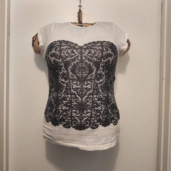 Miley Cyrus & Max Azria Black Lace Print Tee