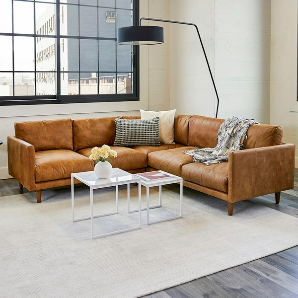 Nirvana 88" Leather Corner Sectional - Dakota Tan