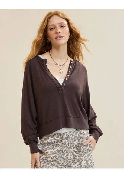 Aerie Women's Happy Snit Henley T-Shirt