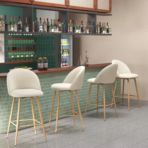 Homy Casa Haseeb 26 in. Modern Swivel Upholstered Counter Height Bar Stool with Curved Back Ivory White Fabric/Oak Legs (Set of 4) HASEEB COUNTER FABRIC BEIGE OAK LEG SW 4