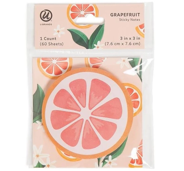 U Brands Sticky Notes 3 x 3 in. 60 Sheets Painted Fruit Grapefruit