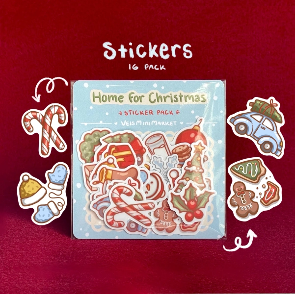 Cute Christmas Vinyl Stickers Set of 16 | Cozy Holiday Waterproof Sticker Pack for Journaling, Scrapbooking, Planner & Stationery