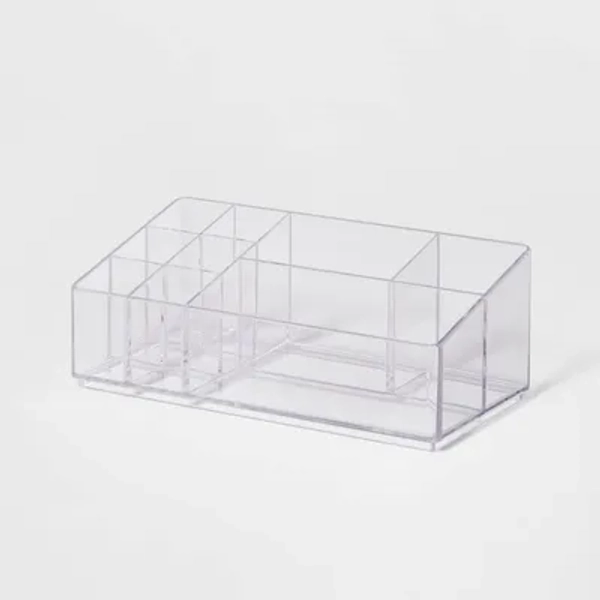 Bathroom Plastic 9 Slot Mixed Cosmetic Vanity Organizer Clear - Brightroom™