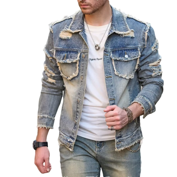Street Stylish Retro Style Holes Slim Street Denim Jacket Coat Good Quality Distressed Male Casual Denim Jacket - AliExpress 200000343