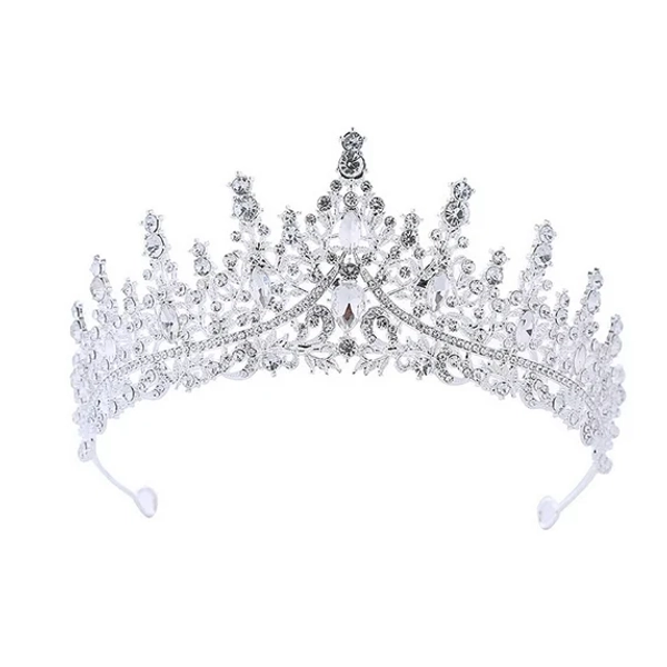 DESIGNICE Crown Alloy Electroplated Water Diamond Birthday Crown Elegant Bridal Tiara Princess Crown 15x6.5cm,Silver,White
