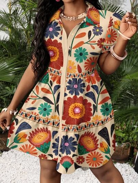 Slaydiva Women's Casual Minimalist Mini Dress, Suitable For Summer, Vacation, Tropical Floral Print, Puff Sleeve, A-Line, Boho,Springbreak ,Brunch-Ready Summer Dresses For Women,Sun Dresses For Women Suitable For Going Out Chic Dress