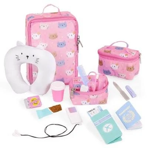 Our Generation Purrfectly Packed Kitty-Print Luggage & Accessories Set