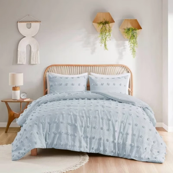 Intelligent Design Full/Queen Elise Clip Jacquard Microfiber Soft Durable Comforter Set Blue: Hypoallergenic, Contemporary Style