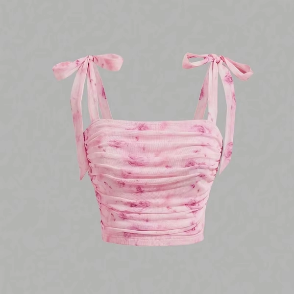 Solid Tie Shoulder Ruched Wide Strap Slim Fit Crop Top for Women Summer 2025 Y2K Clothes Pink Backless Cami Top Streetwear - AliExpress 200000345