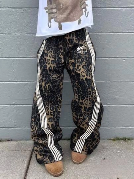 Men Fashionable Street Style Y2K Jungle Leopard Print All-Over Graphic Sweatpants, A Must-Have Item, Fall