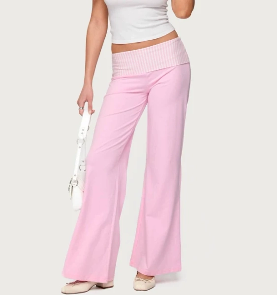 Edikted Women's Meshey Striped Fold Over Pants