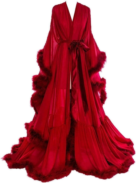 Robe de soirée plumes soie col en V robe de mariée vêtements lingerie chemise de