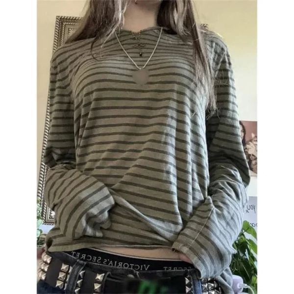 Y2K Fairy Grunge Striped Crewneck T-Shirt