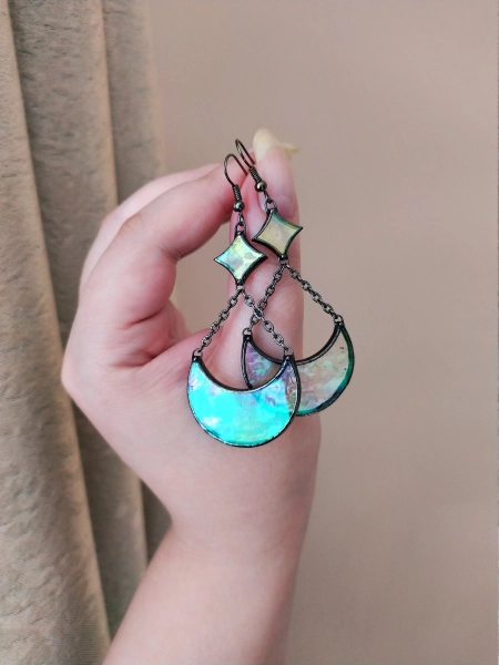 Stained Glass Earrings Moon Earrings