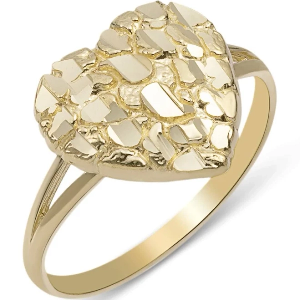 14K Yellow Gold Women's Nugget Heart Ring