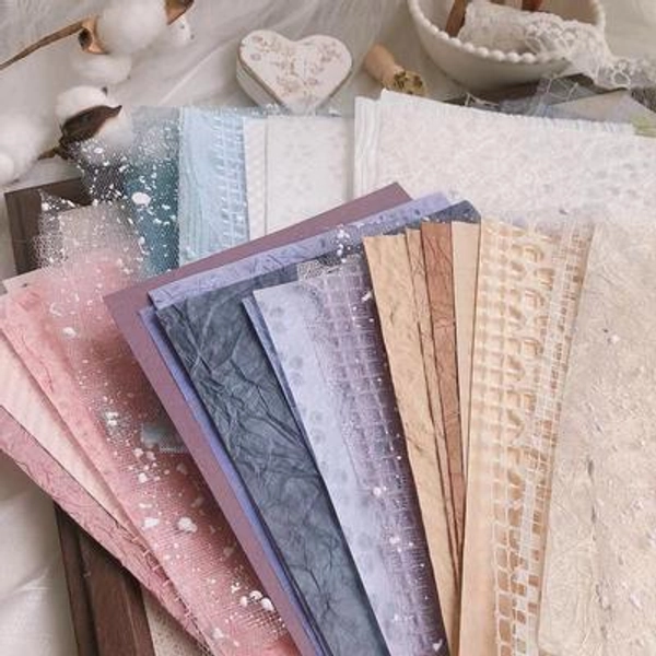 Mixed Paper Pack, Assorted Color Cotton, Crepe, Mulberry, Lace, Tissue, Decoupage For Scrapbooking, Junk Journal, Vintage Journal