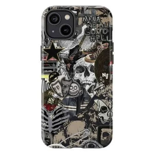 Grunge Punk Collage iPhone Case to iPhone 16 15 14 13 12 11 Pro Max Plus Mini Skull & Dark Art Aesthetic Protective Phone Cover with Edgy Gothic
