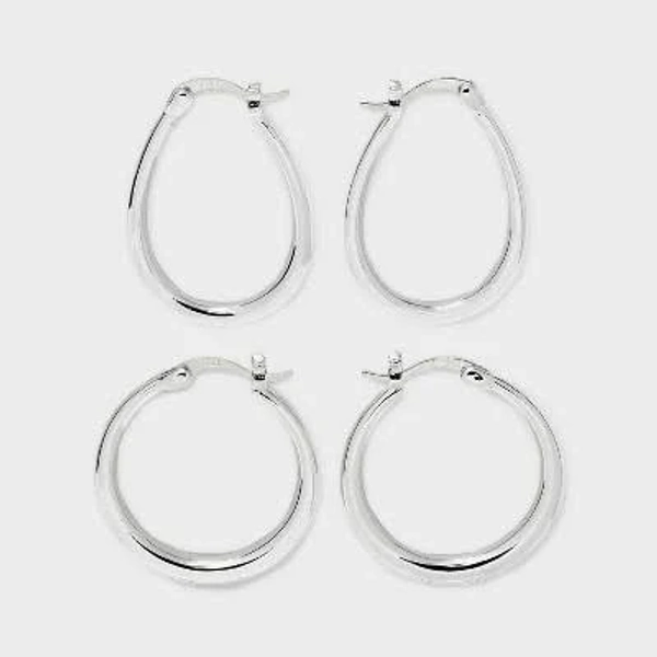 A New Day Silver Plated Sparkling Cubic Zirconia Hoop Earring Set