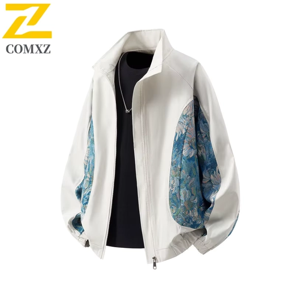 2025 New Men's Jacket Floral Embroidery Trendy Versatile Comfortable Breathable Collar Jacket Outdoor Casual Men's Zipper Coat - AliExpress 200000343