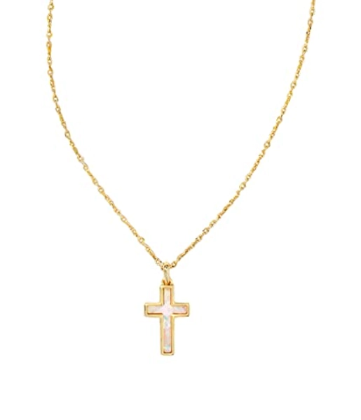 Kendra Scott Cross Pendant Necklace for Women, Fashion Jewelry, Gold-Plated, White Opal