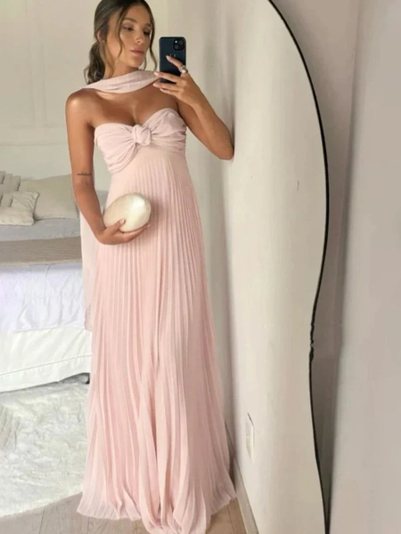 A-Line Sweetheart Strapless Floor-length Bow Satin Prom Dresses