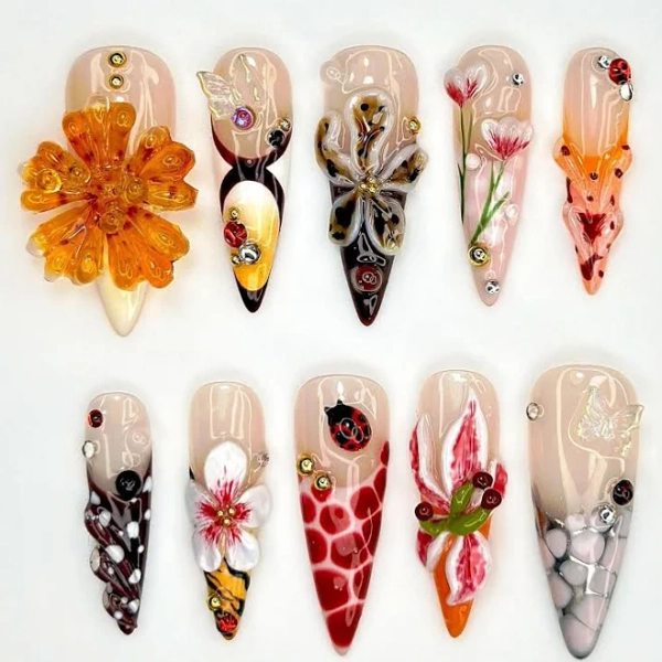 Stunning 3D Floral Acrylic Nails