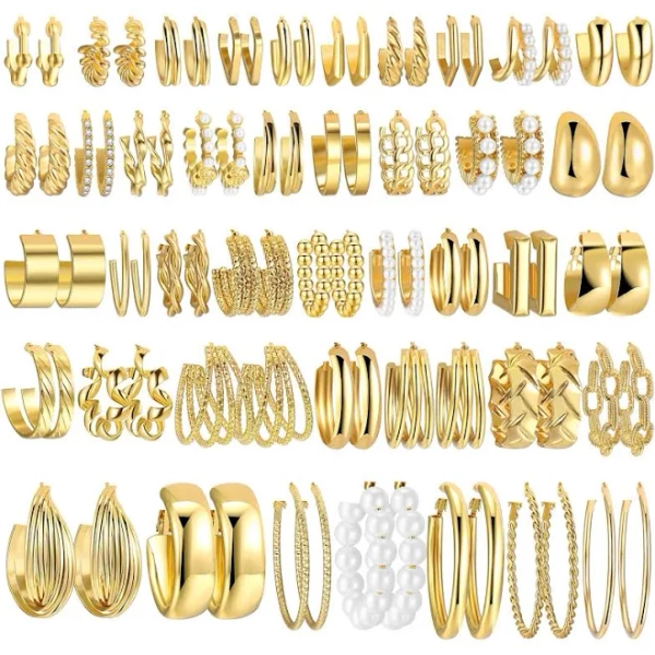 42 Pairs Women's Chunky Pearl Hoop Earrings