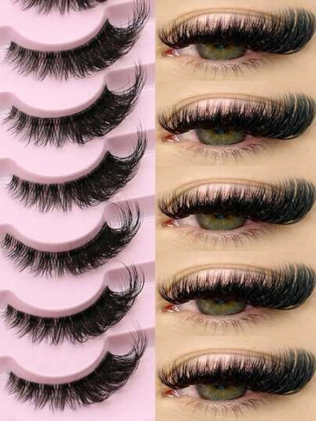 GROINNEYA 7 Pairs New Cat Eye Lashes Natural Long Clear Band Lashes Winged End Eye Elongated Eyelashes Faux Mink Eyelashes Makeup(XF10) Strip Lashes,Lashes,Eyelashes,Fake Lashes