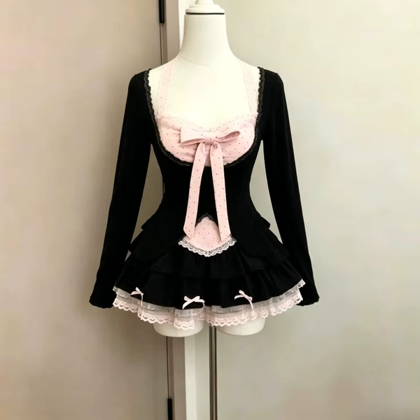 Korean Spicy Girl Lace Halter Neck Women 3 Piece Sets Bow Design Ruffle Mini Skirt Suits Sweet Chic Daily Party Y2k Streetwears