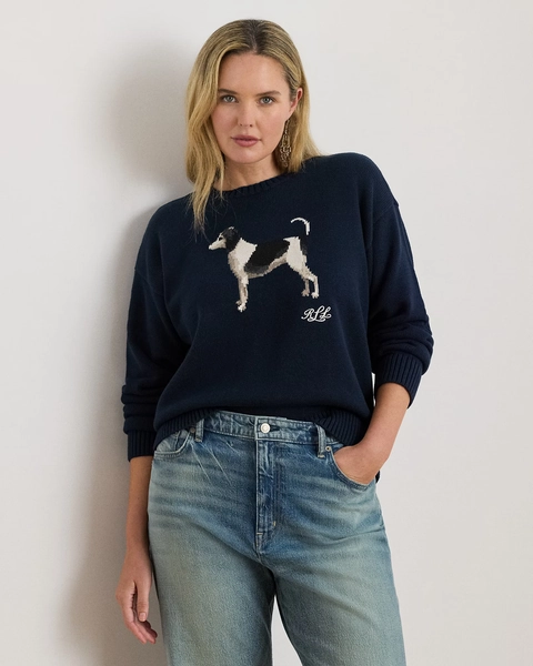 Intarsia-Knit Dog Cotton Sweater