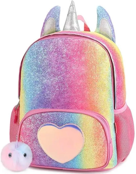 CMK Trendy Kids Unicorn Backpack for Girls , Rainbow Glitter