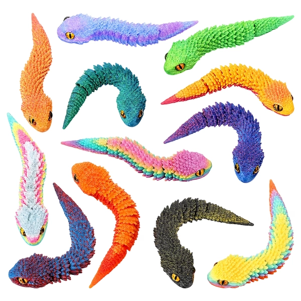 sixwipe 12 PCS 3D Printed Snake Toys, 3D Printed Animal Fidget, Flexible Cute Articulated Small Stress Pet, Relief Fidget for Adult Party Favors Home Display - Walmart.com