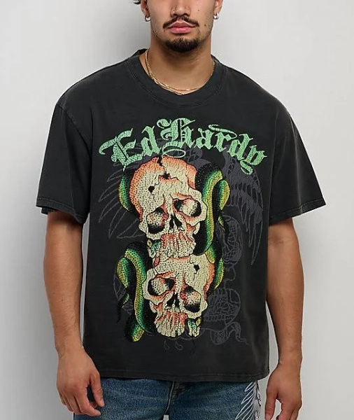 Ed Hardy Skull Snakes Rhinestone Vintage T-Shirt