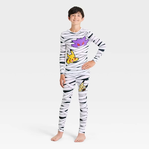 Boys' 2pc Halloween Pokemon Long Sleeve Pajama Set - White 6