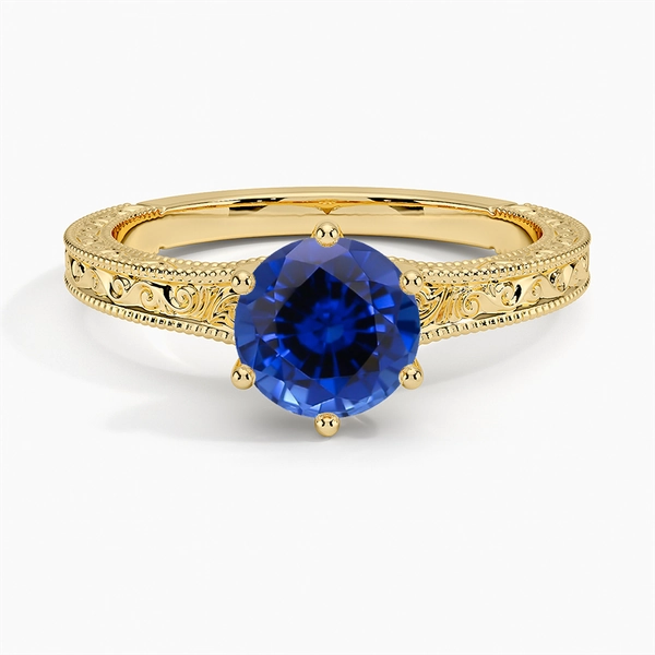 Sapphire Hudson Engraved Ring in 18K Yellow Gold