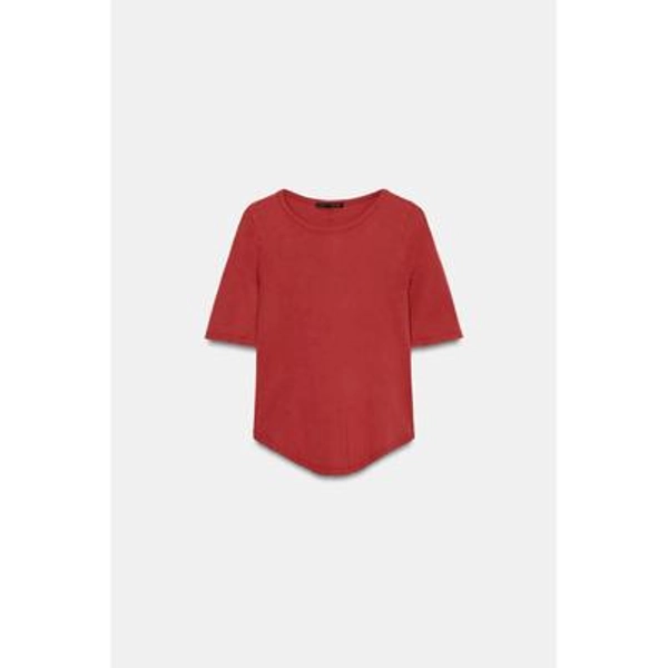 Zara - Washed Effect T-Shirt - Red - M - Woman