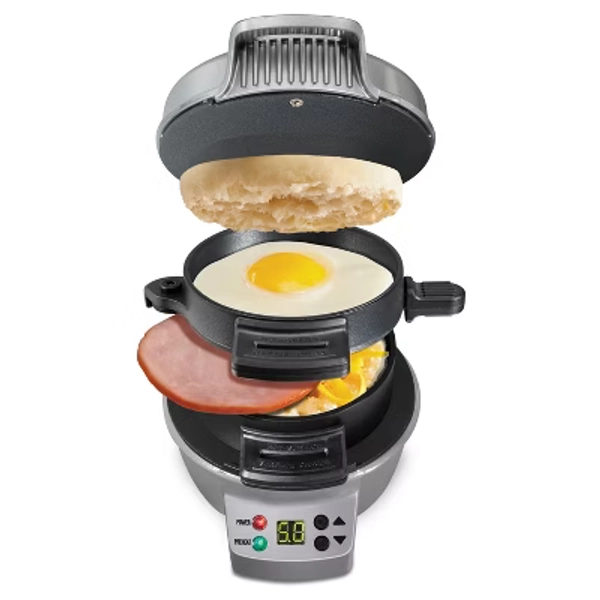 Hamilton Beach Breakfast Sandwich Maker with Timer - Dark Gray - 25478: Nonstick, Cool Touch Handle, 600W, Dishwasher-Safe