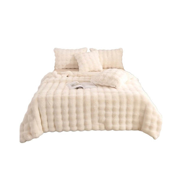 Super Soft Faux Fur Throw Blanket Solid Double-Sided Fuzzy Shaggy Blanket For Sofa-White