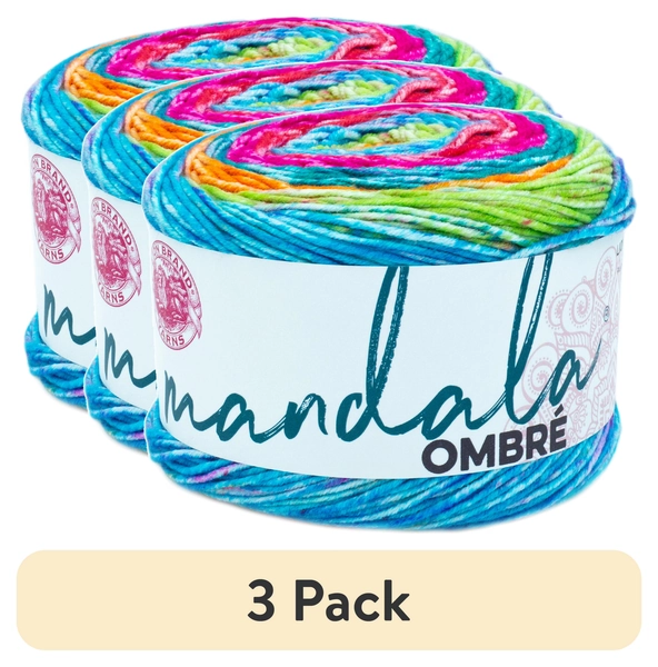 (3 pack) Lion Brand Yarn Mandala Ombre Happy Cake Medium Acrylic Multi-color Yarn