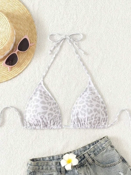 White Cheetah Print Bikini Top