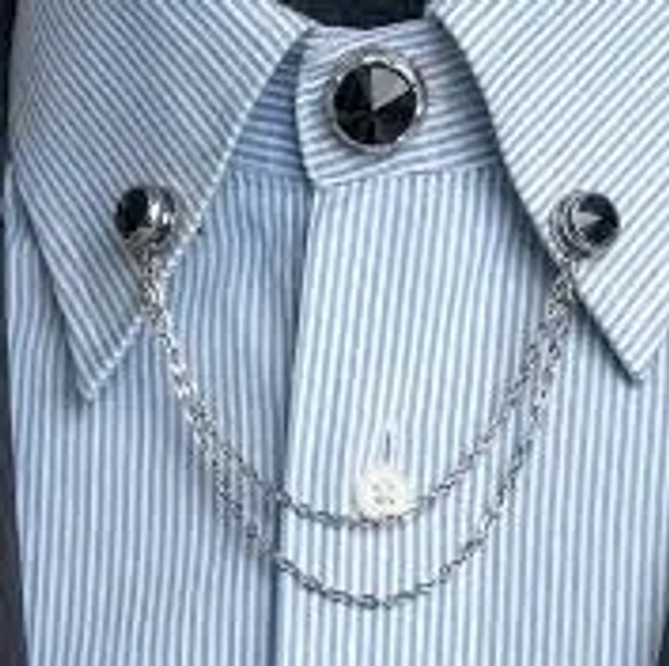 Handmade Stone Shirt Jacket Collar Chain Brooch Set