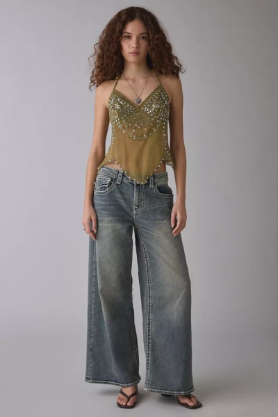 True Religion Jessie Ice Veil Big T Flap Super Baggy Jeans
