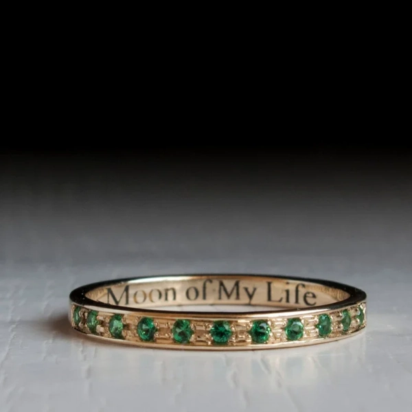 Gold Emerald half Eternity ring - game of thrones- moon of my life - daenerys - dothraki- my sun and stars- green stone - stacking band