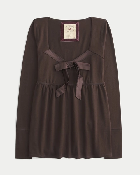 Holiday Vault Release Easy Satin Tie-Front Knit Babydoll Top