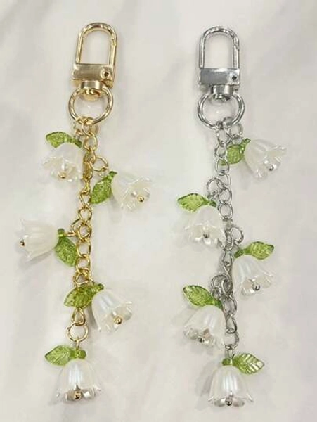Orchid Faux Pearl Keychain With Tassel, Key Chain Ring, Backpack Charm, Car Key Pendant, Earphone Case Accessories, Gift For Women. Cute Pearl Chain Orchid Keychain, Creative Tassel Style Keychain, Backpack Charm, Bag Decoration, Birthday/Party Gift Backpack For School Car Accessories Goth Y2k