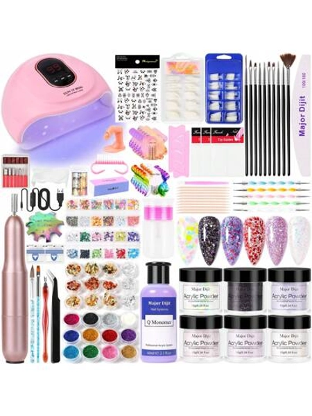 Acrylic Nail Kit - 6 Colors With 60ml Monomer Liquid, Nail Drill And UV Lamp - Nail Kit Acrylic Set, Nail Design, Nail Studio - Nail Art Gifts For Women - DIY Acrylic Nails Starter Set