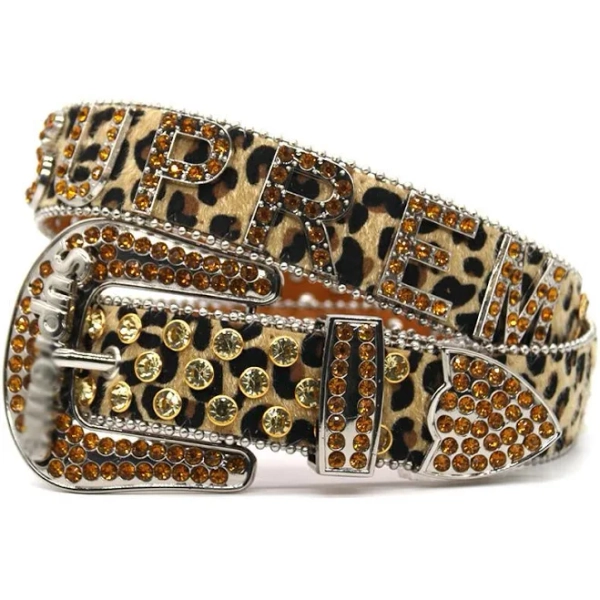 Genuine Leather Belt with Rhinestone